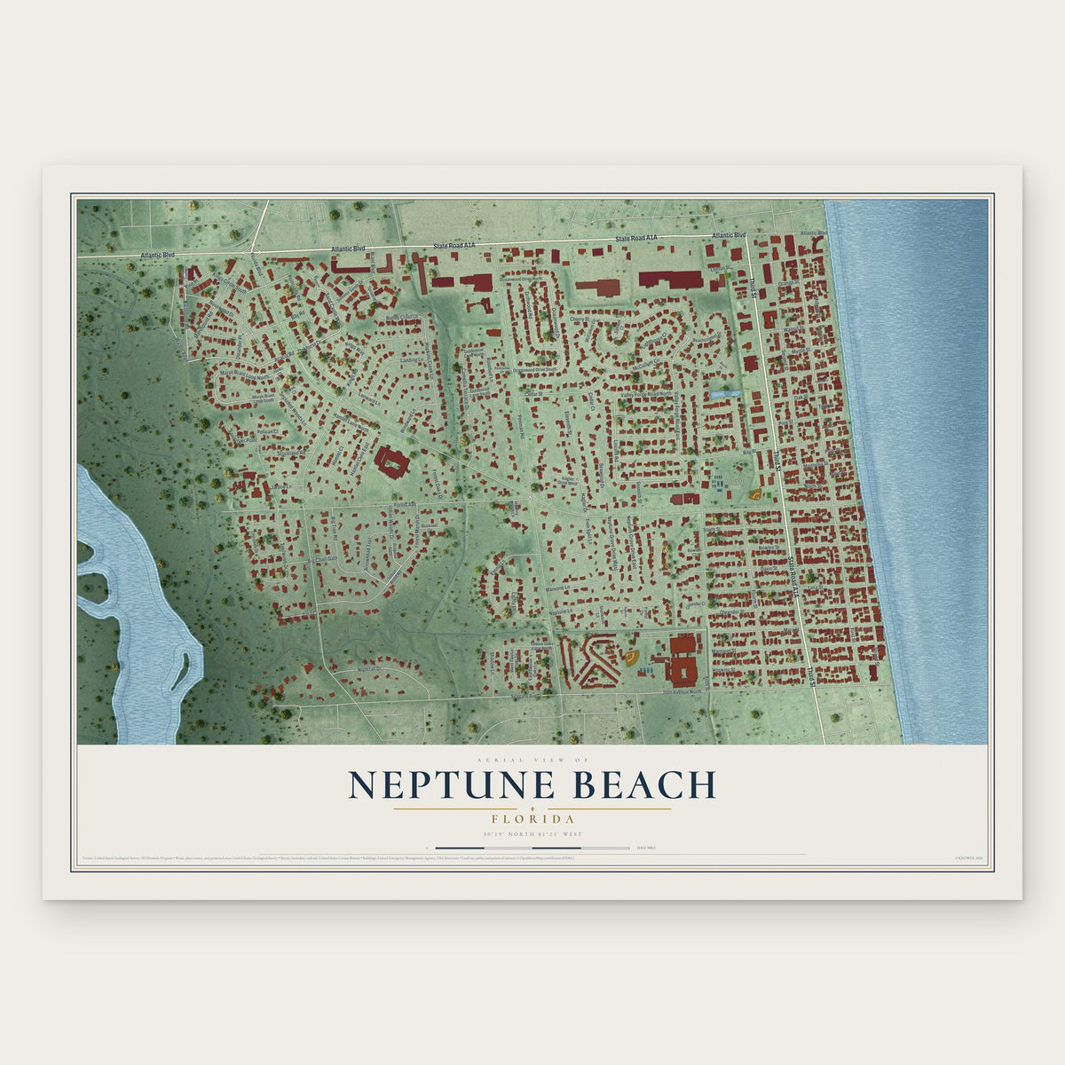 Neptune Beach, Florida map print, the full design