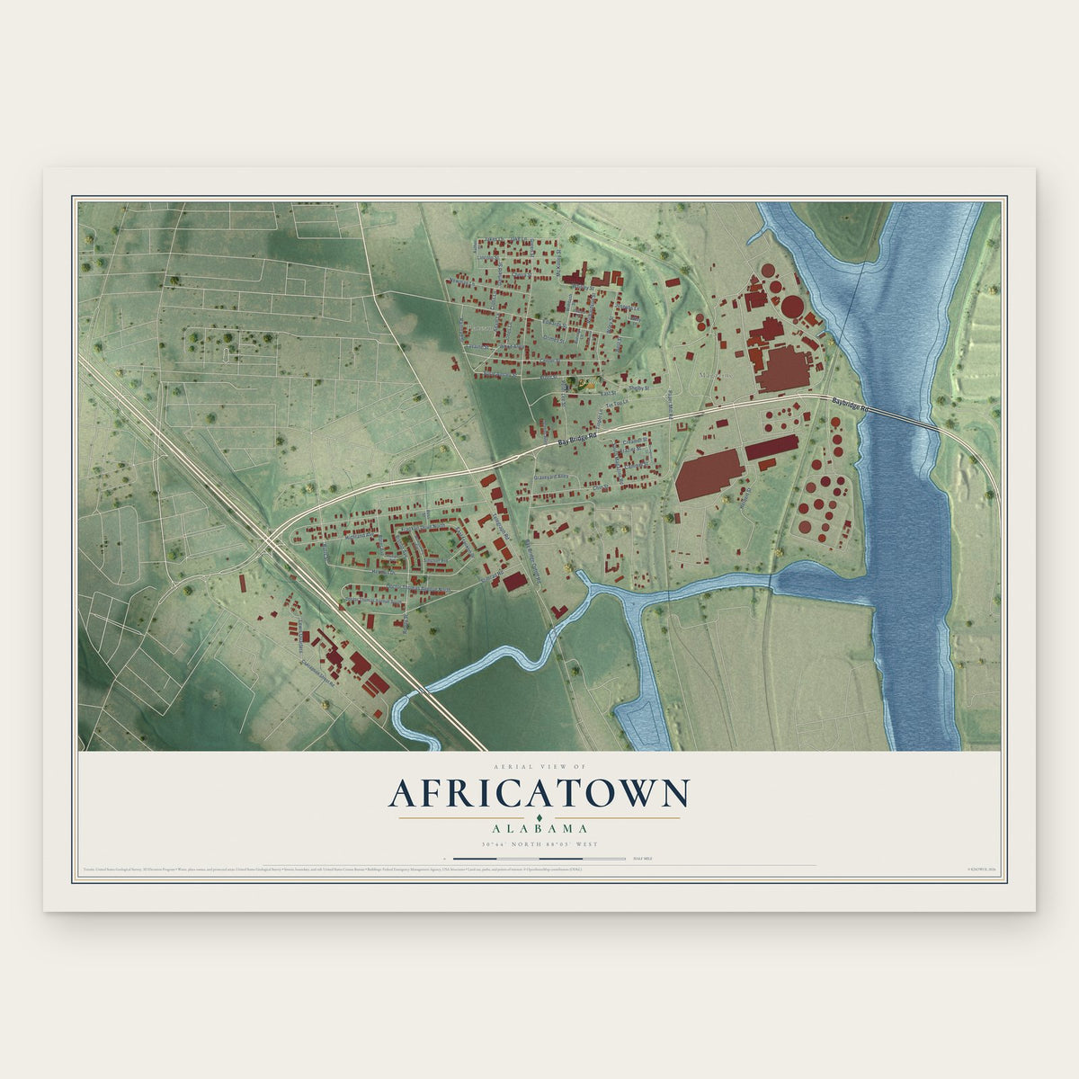 Africatown, Alabama map print, the full design