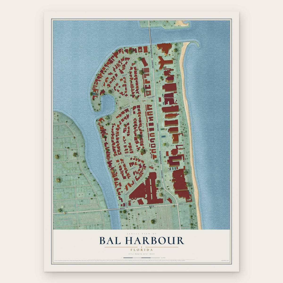 Bal Harbour, Florida map print, the full design