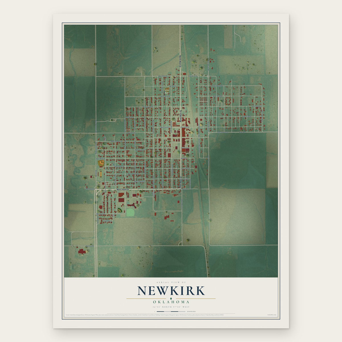 Newkirk, Oklahoma map print, the full design