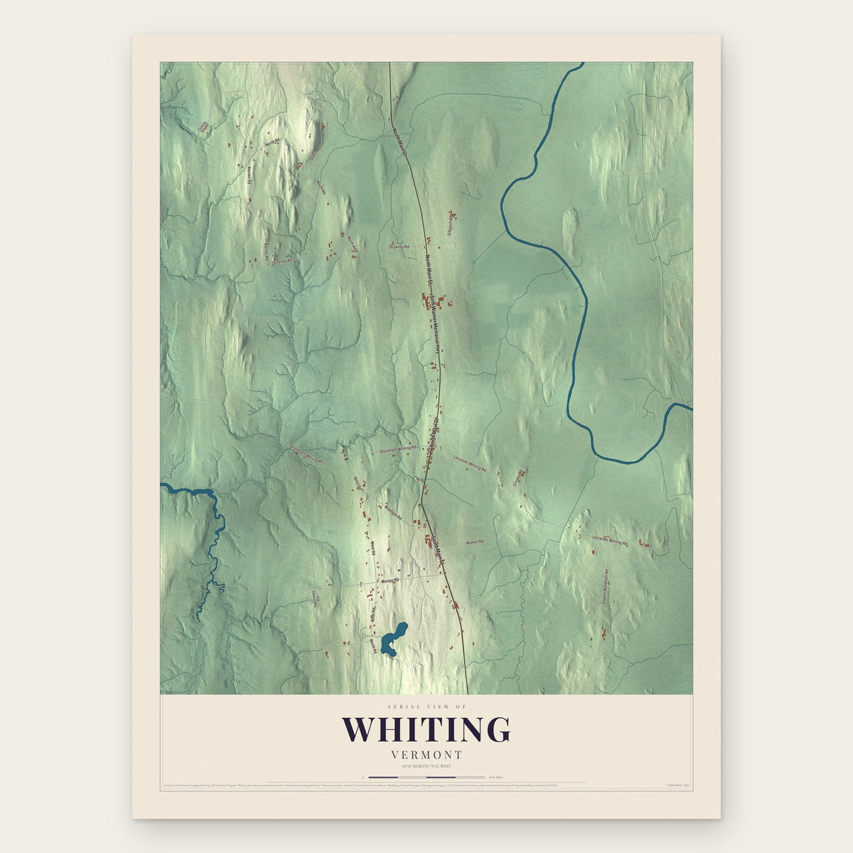Whiting, Vermont map print, the full design