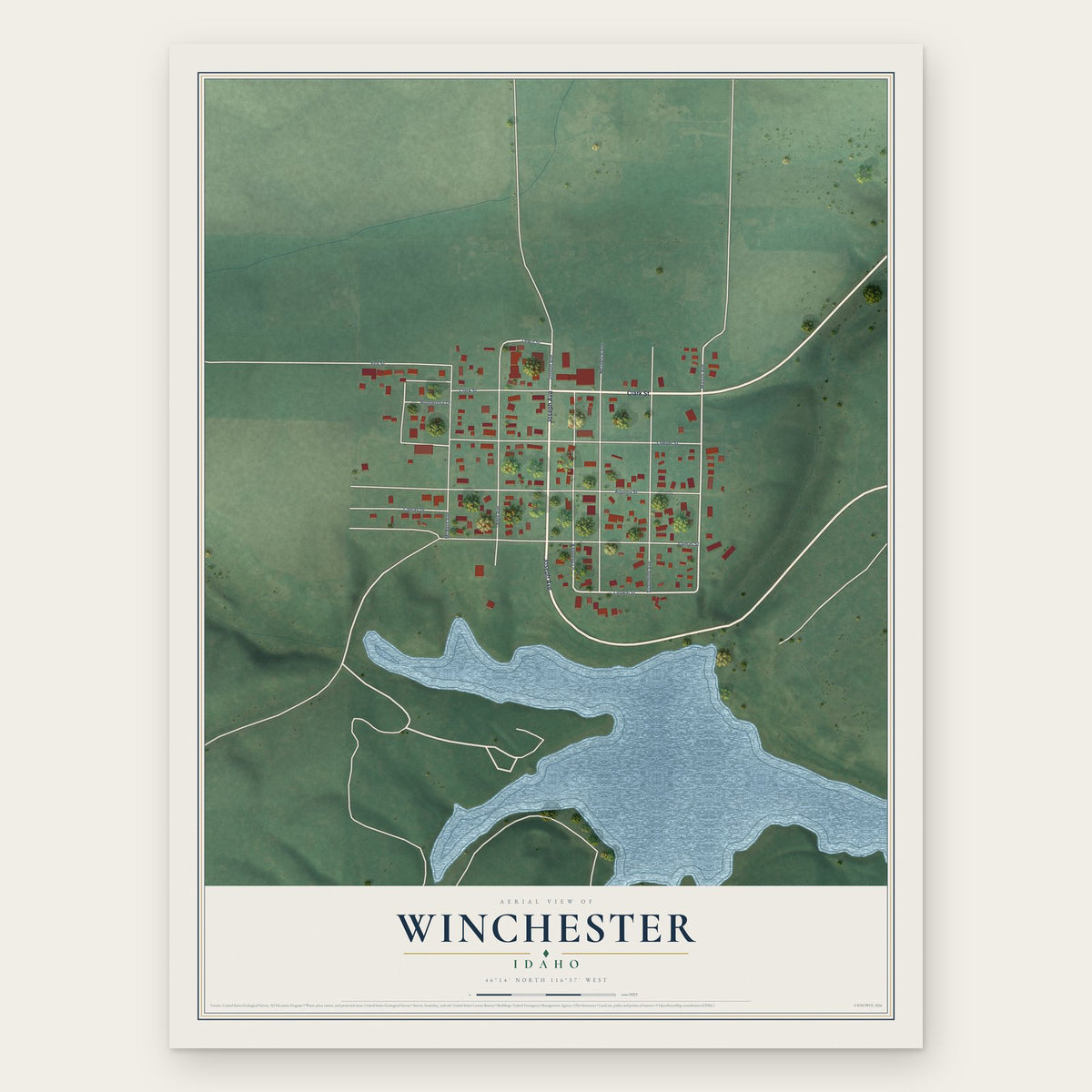 Winchester, Idaho map print, the full design