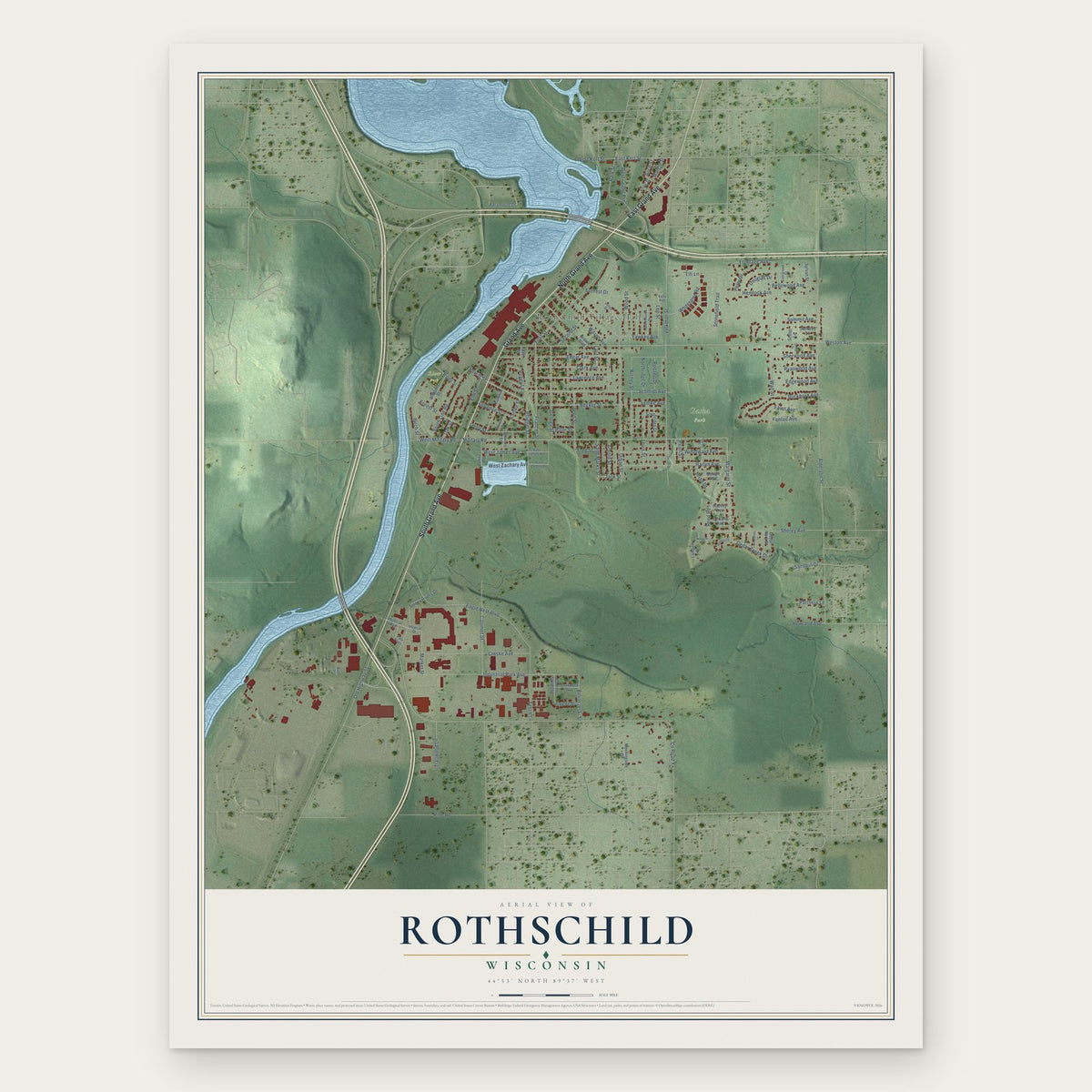 Rothschild, Wisconsin map print, the full design