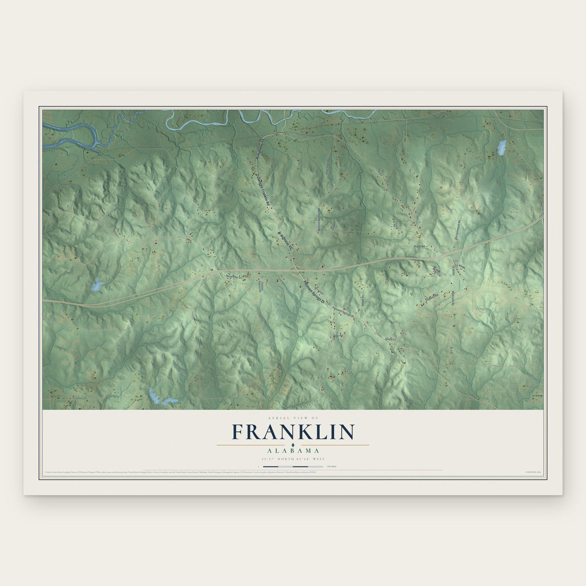 Franklin, Alabama map print, the full design