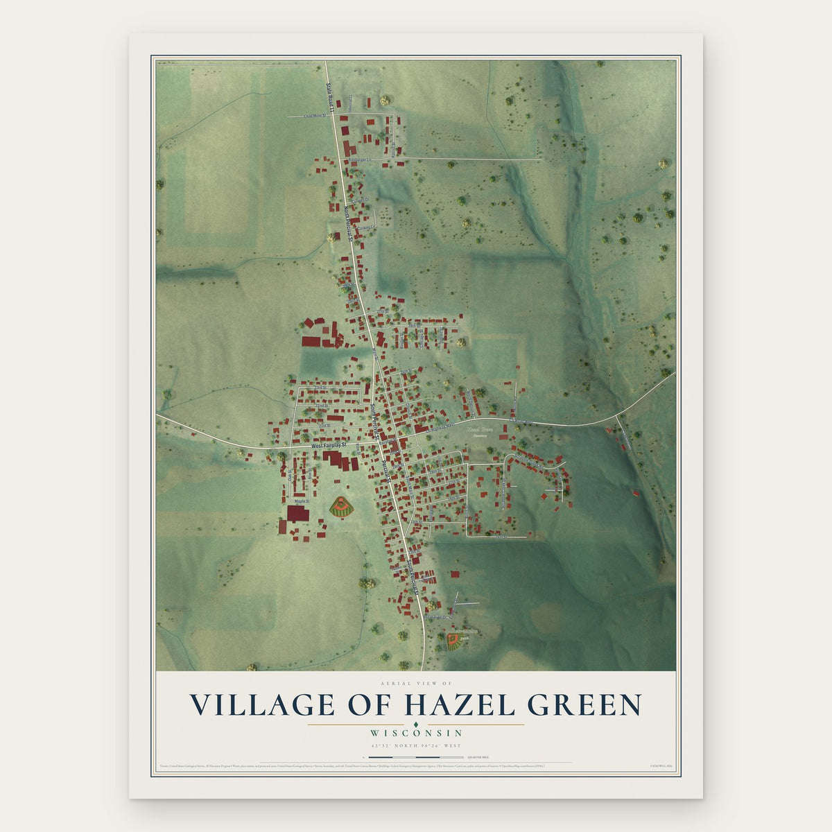 Hazel Green, Wisconsin map print, the full design