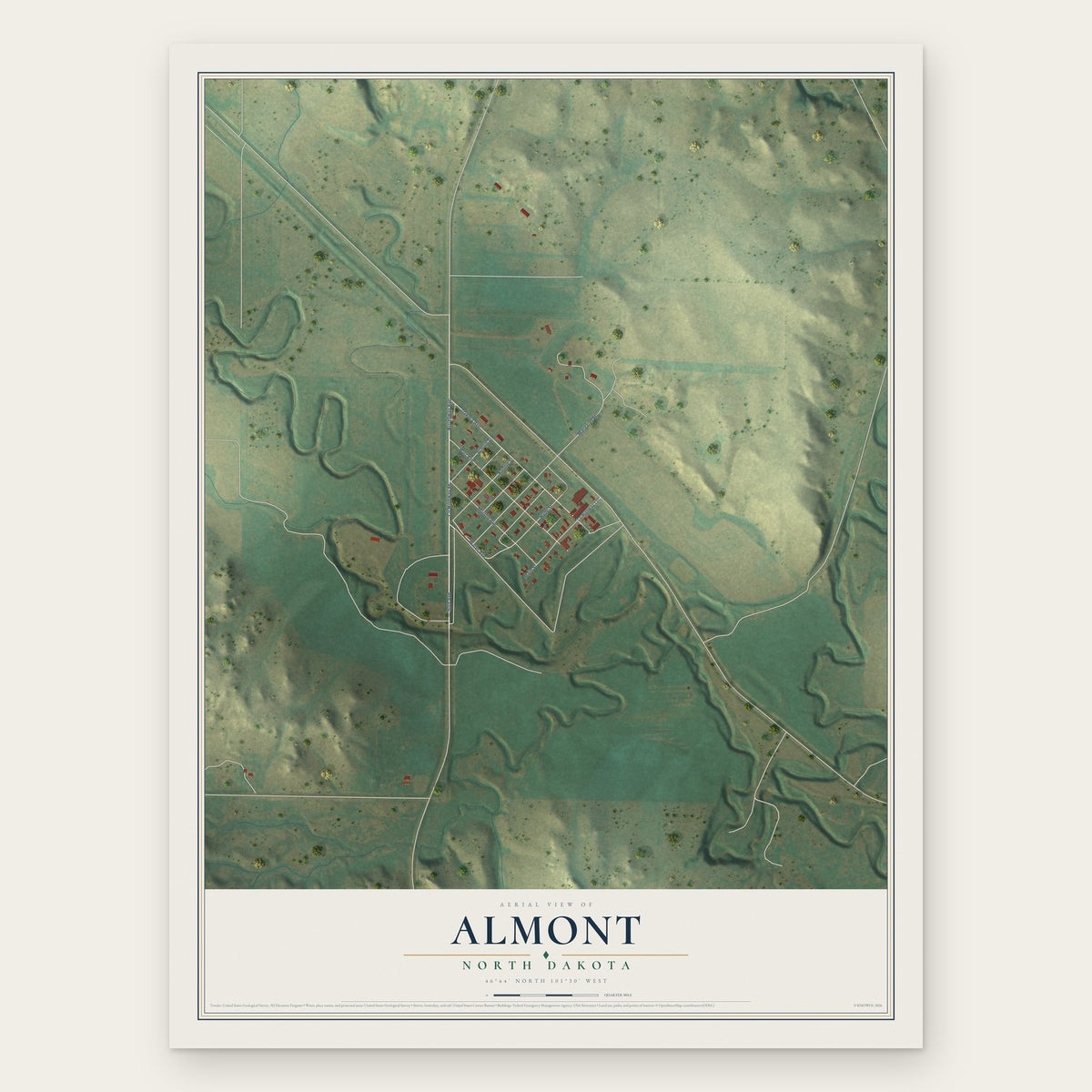 Almont, North Dakota map print, the full design