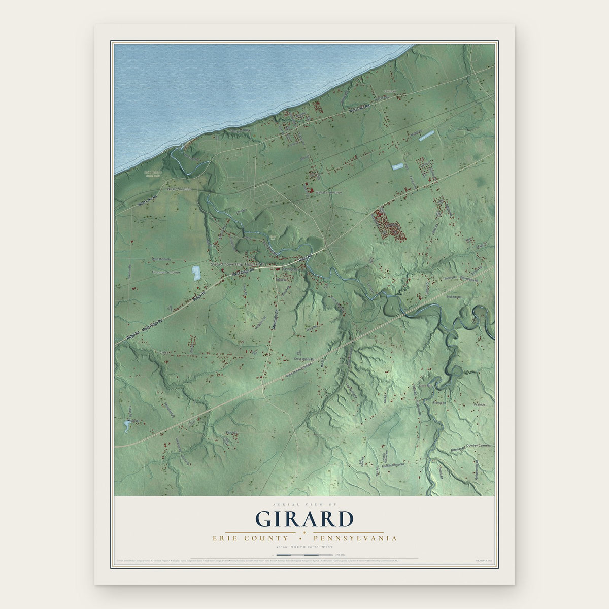 Girard, Erie County, Pennsylvania map print, the full design