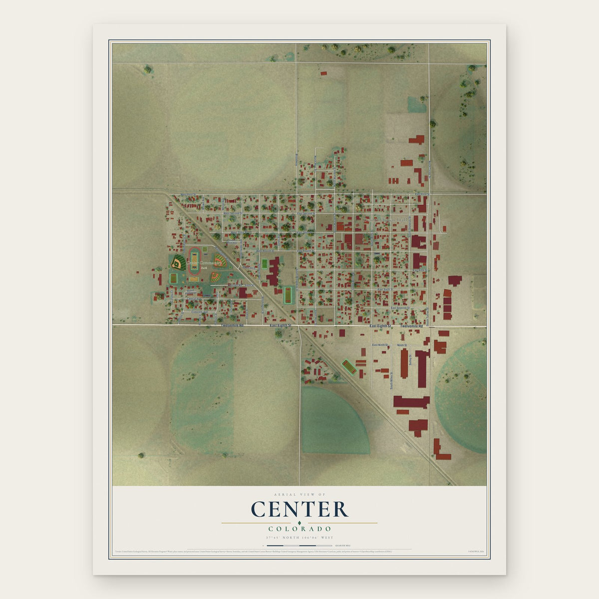 Center, Colorado map print, the full design
