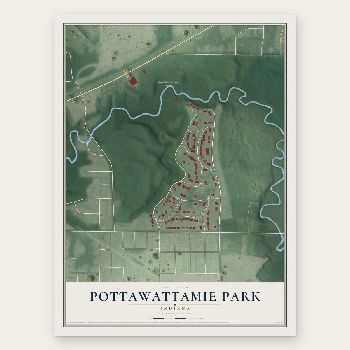 Pottawattamie Park, Indiana map print, the full design