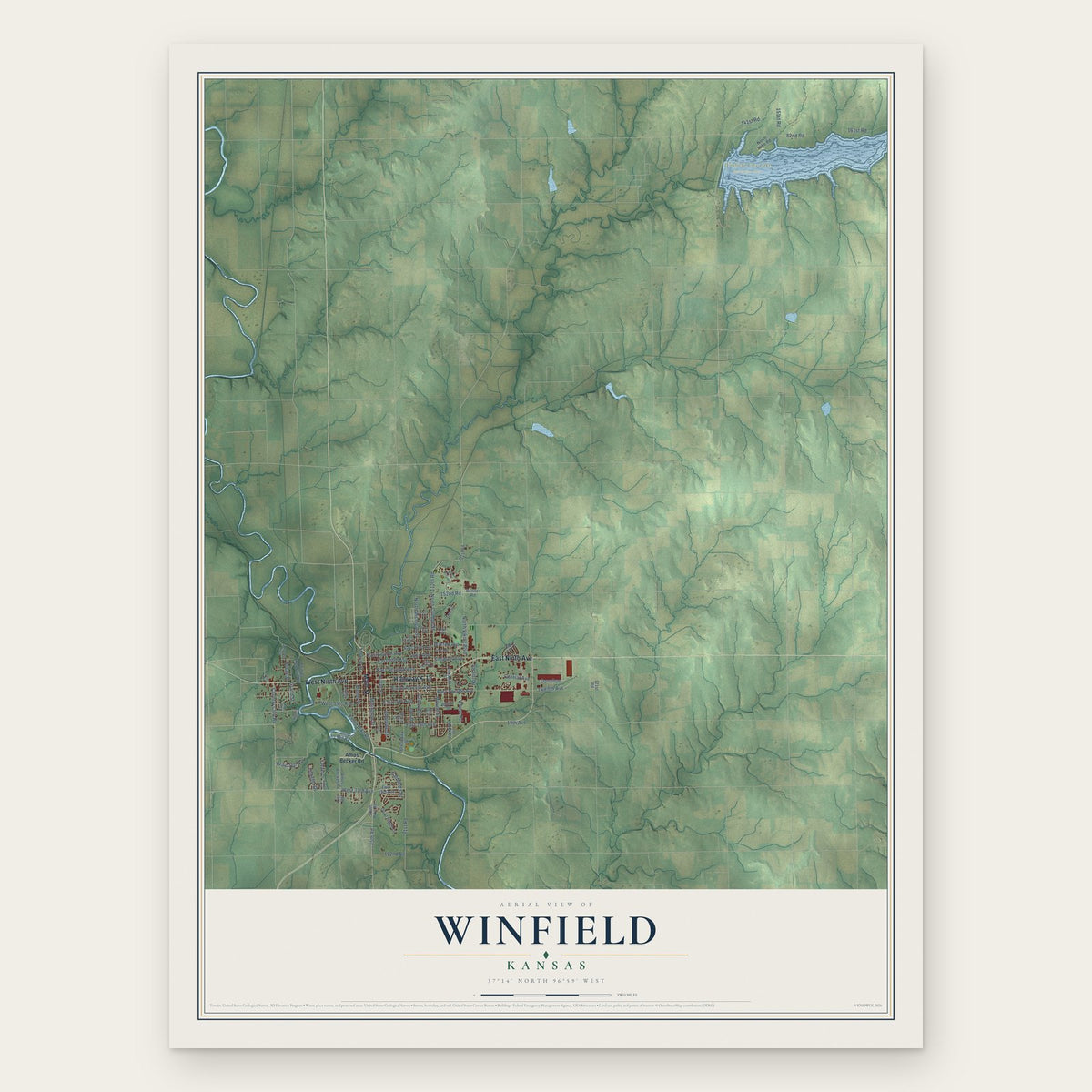 Winfield, Kansas map print, the full design