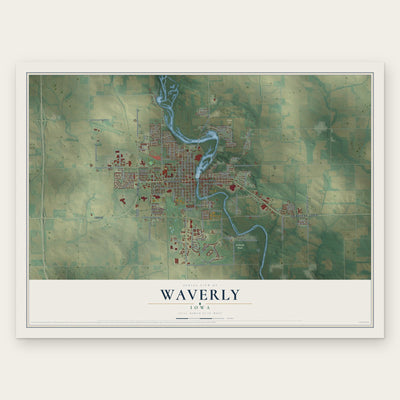 Waverly, Iowa map print, the full design