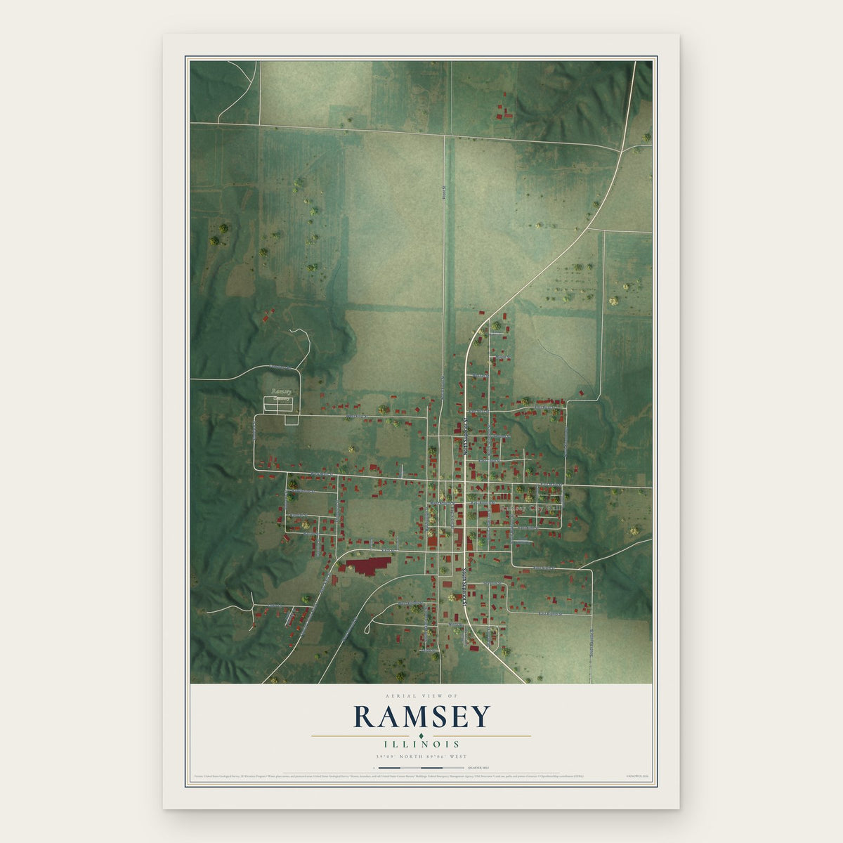 Ramsey, Illinois map print, the full design