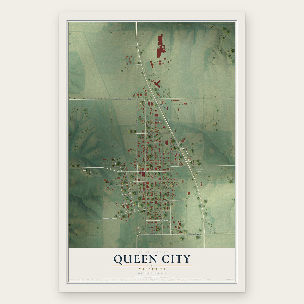 Queen City, Missouri map print, the full design
