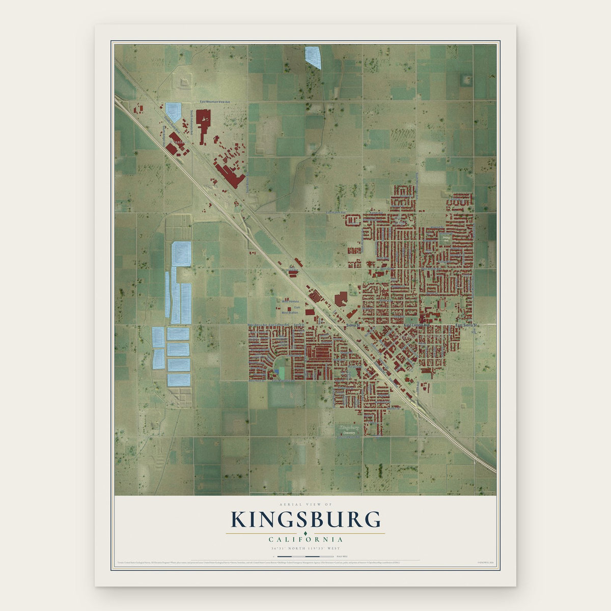 Kingsburg, California map print, the full design