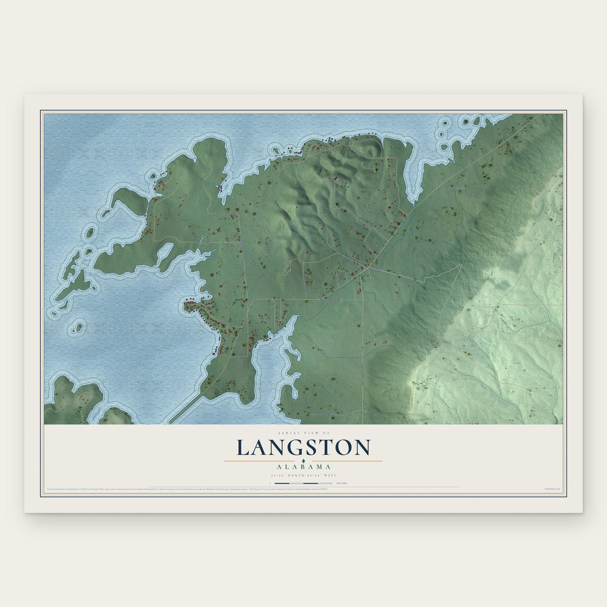 Langston, Alabama map print, the full design