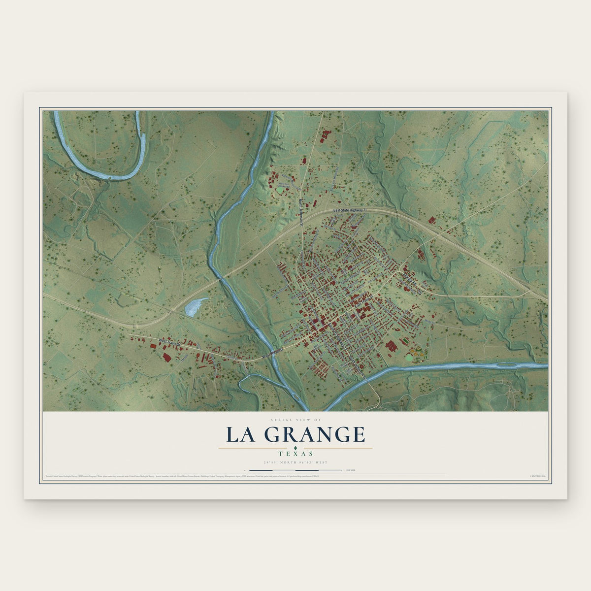 La Grange, Texas map print, the full design