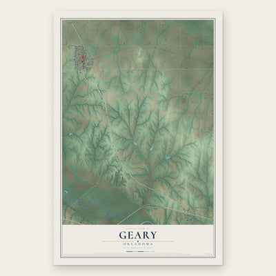 Geary, Oklahoma map print, the full design
