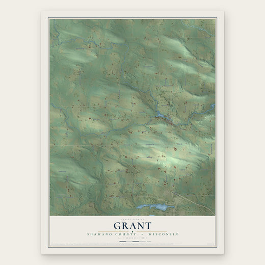 Grant, Shawano County, Wisconsin map print, the full design