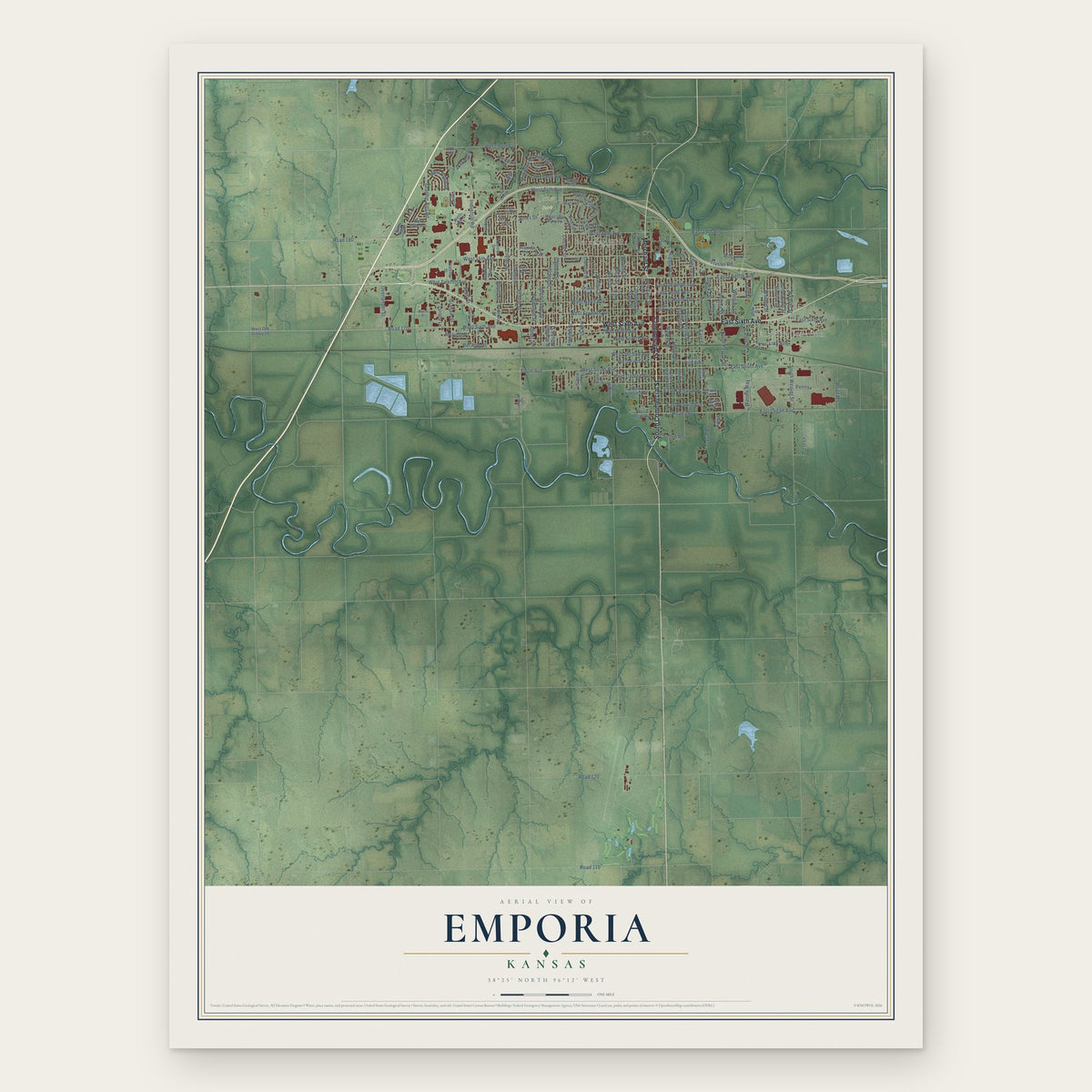Emporia, Kansas map print, the full design