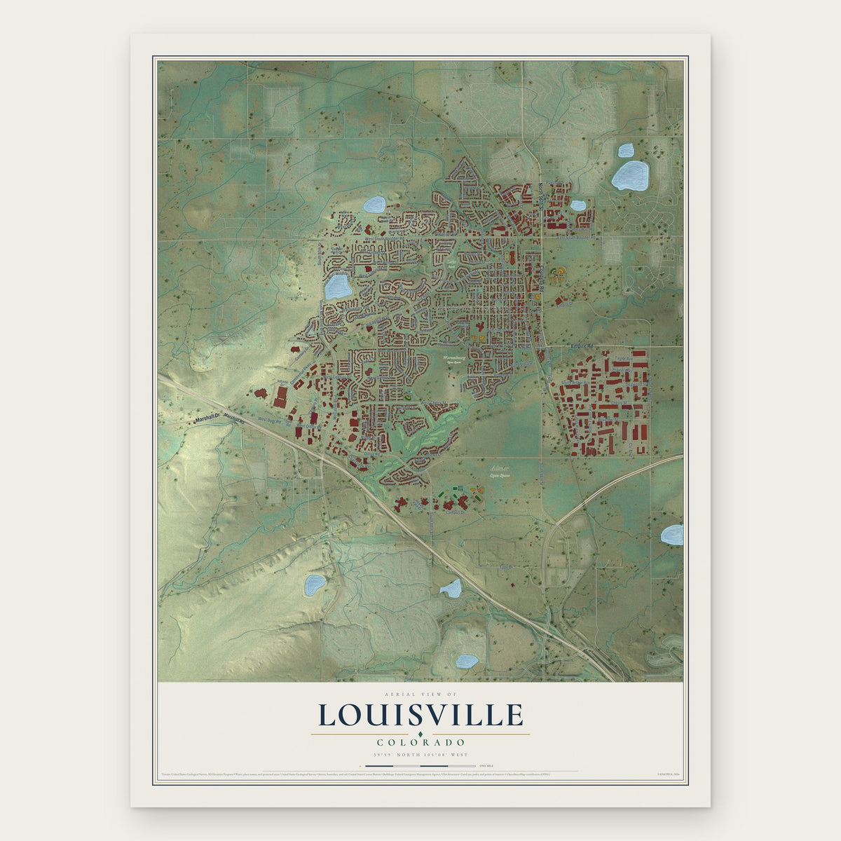 Louisville, Colorado map print, the full design
