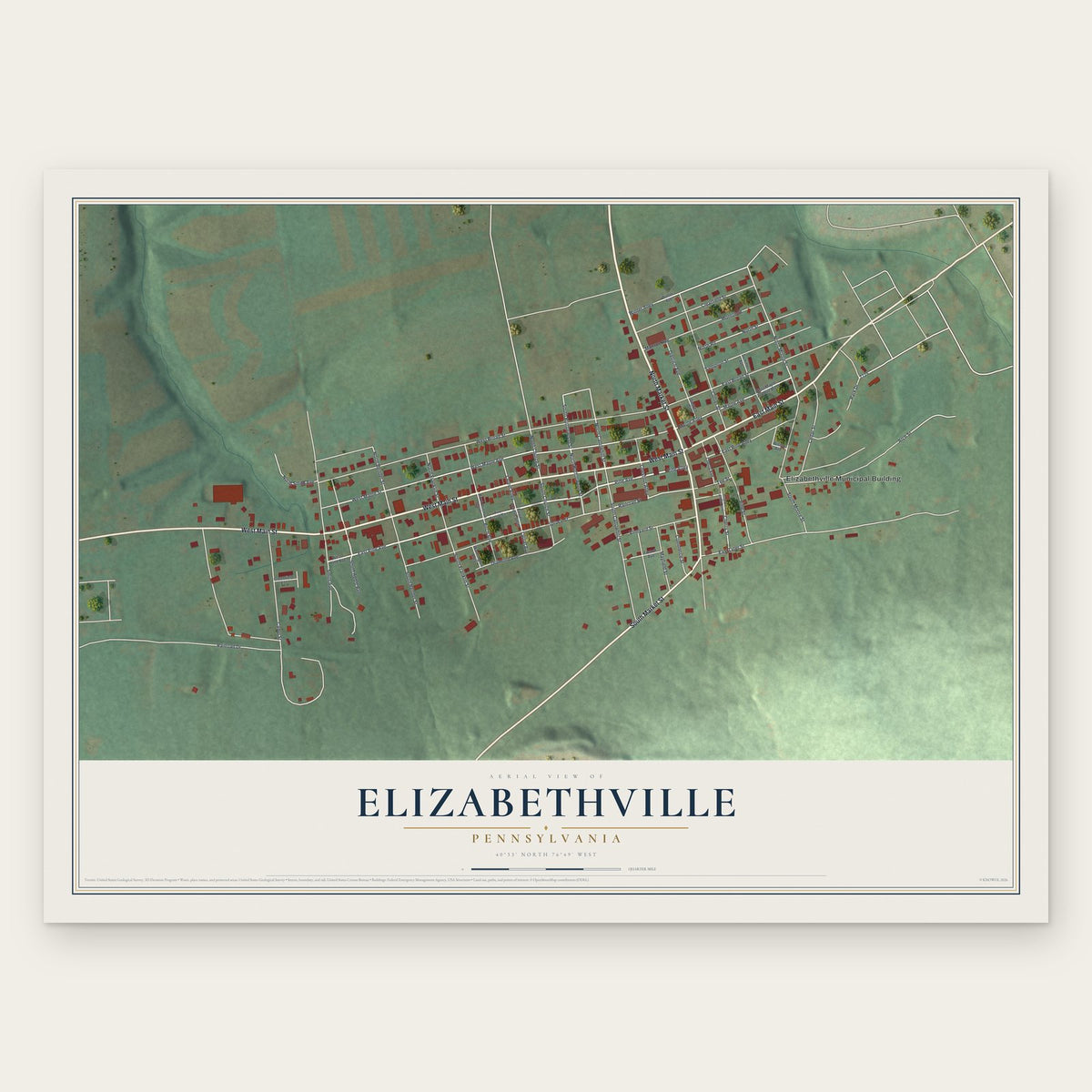 Elizabethville, Pennsylvania map print, the full design