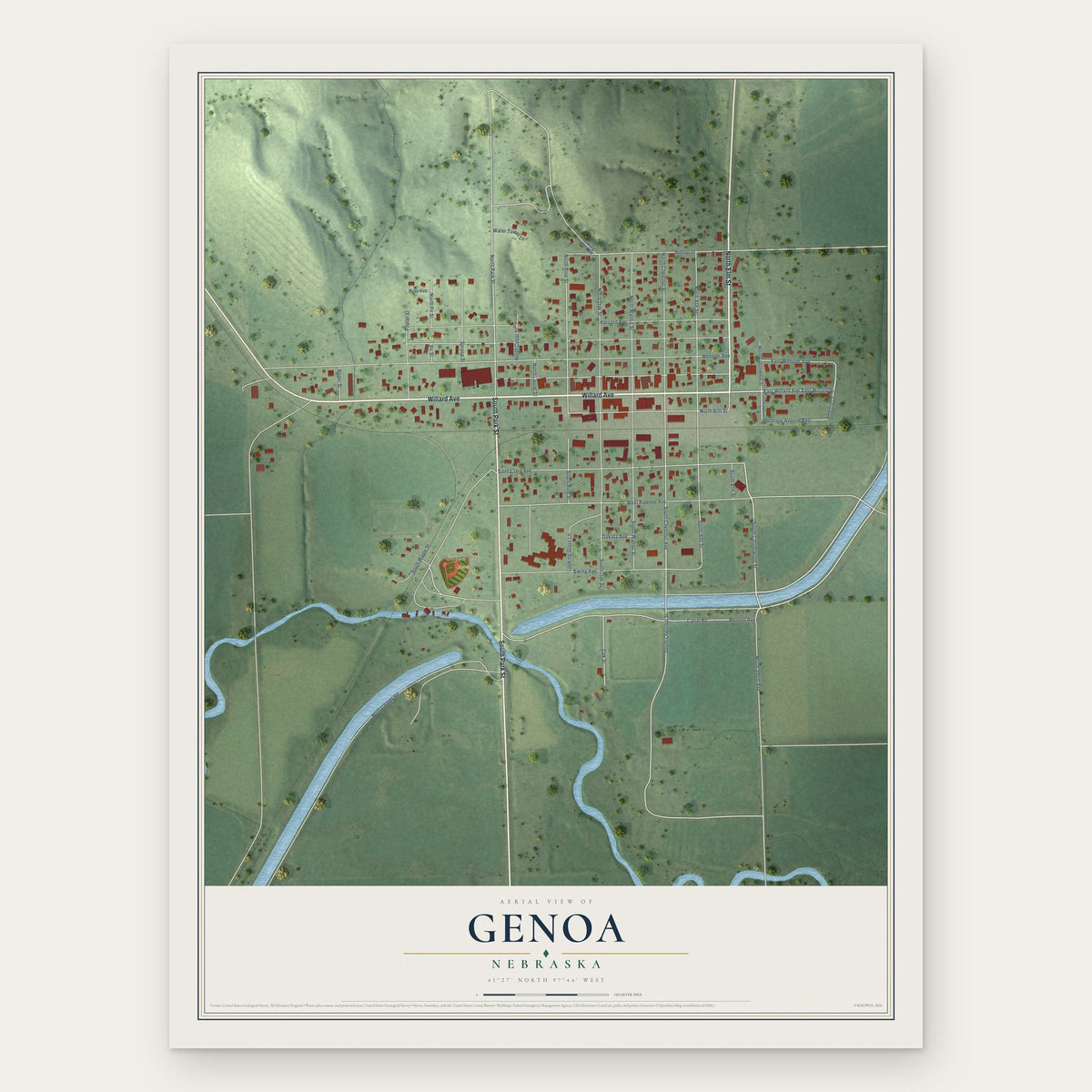 Genoa, Nebraska map print, the full design