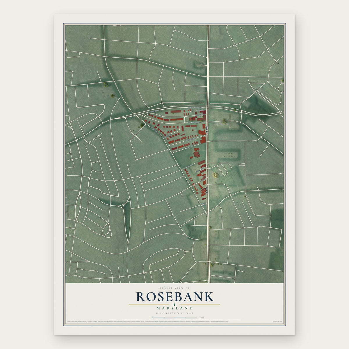 Rosebank, Maryland map print, the full design
