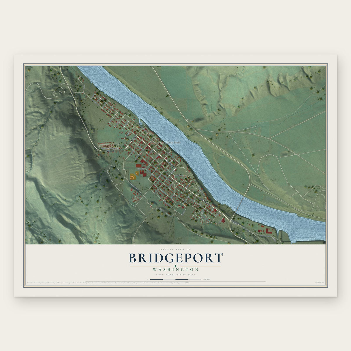 Bridgeport, Washington map print, the full design