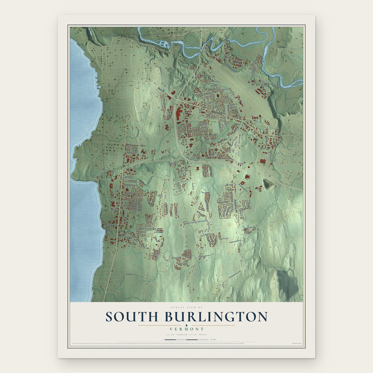South Burlington, Vermont map print, the full design