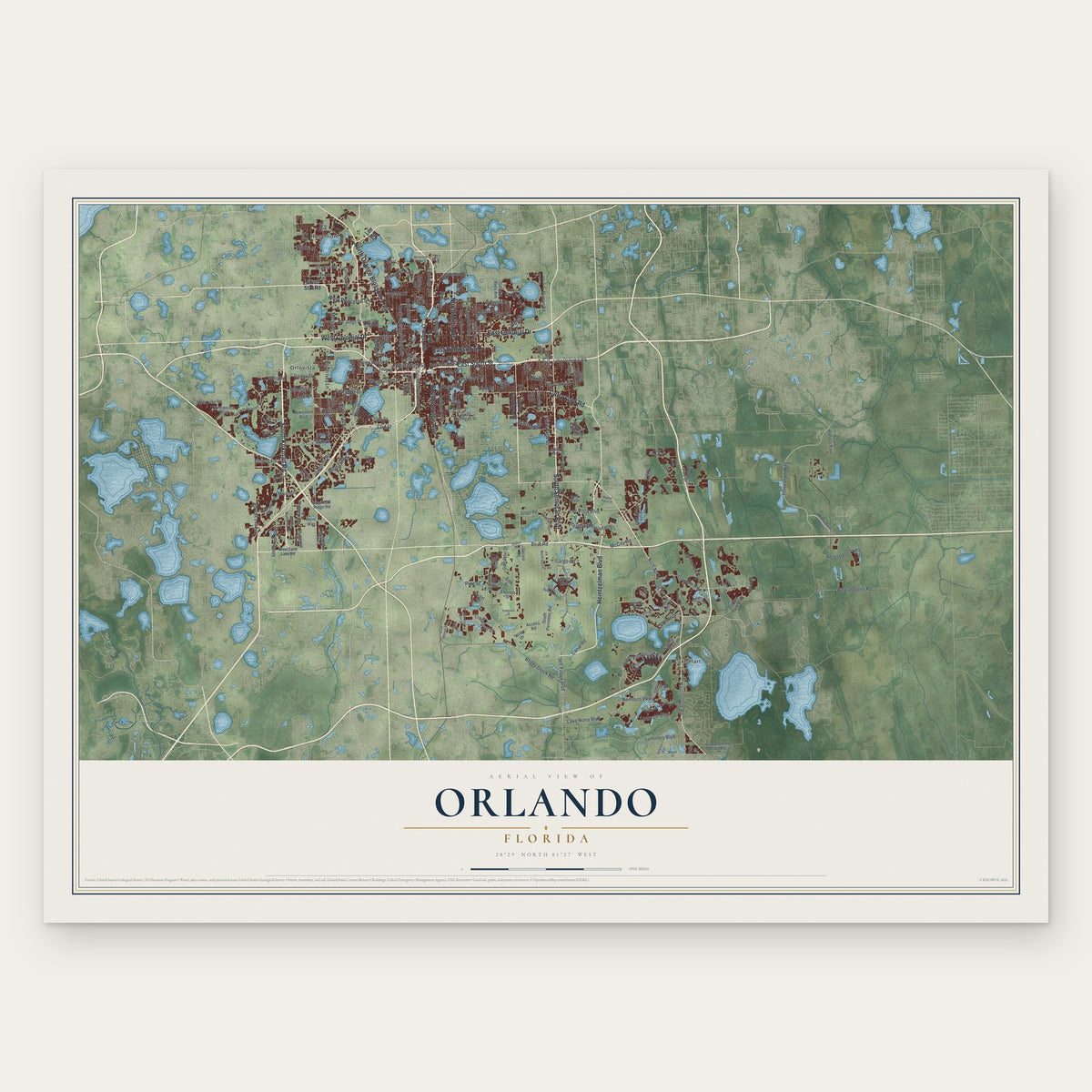 Orlando, Florida map print, the full design