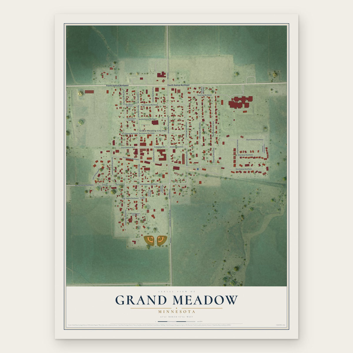 Grand Meadow, Minnesota map print, the full design