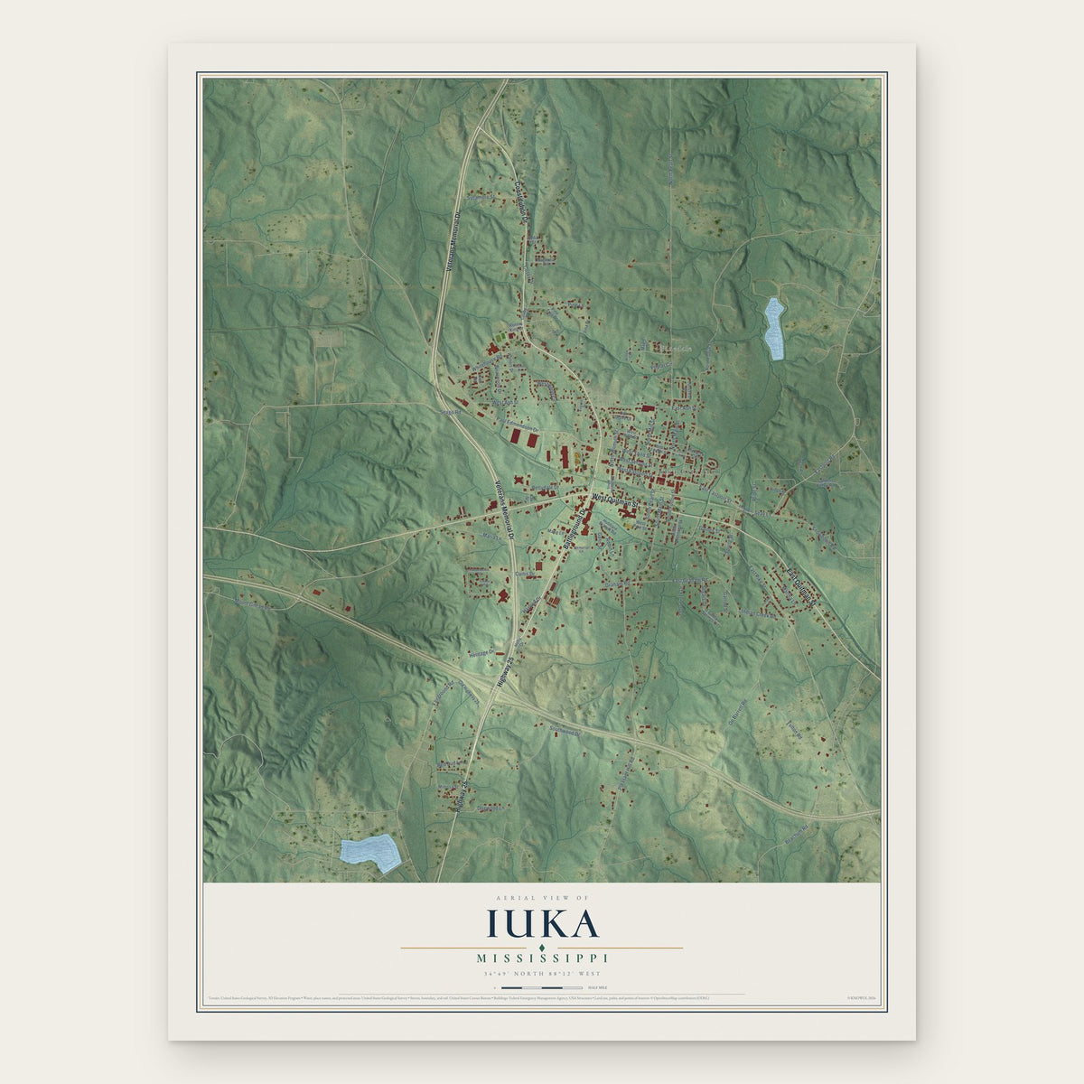 Iuka, Mississippi map print, the full design