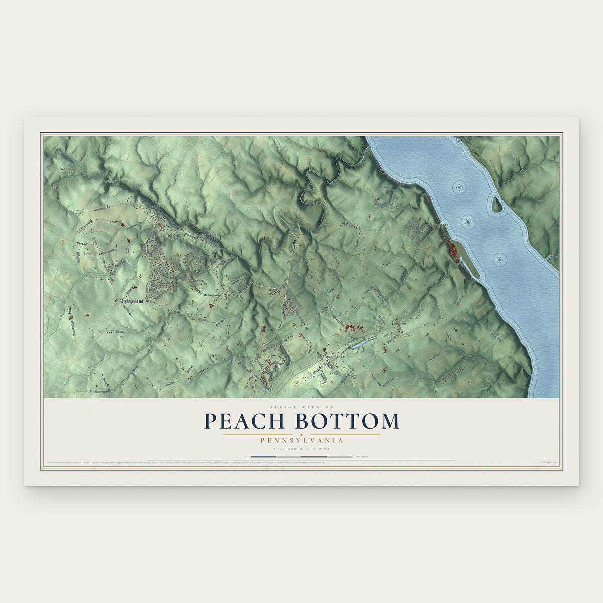 Peach Bottom, Pennsylvania map print, the full design