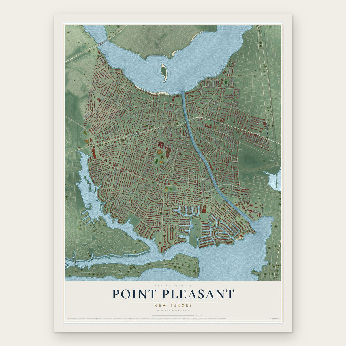 Point Pleasant, New Jersey map print, the full design