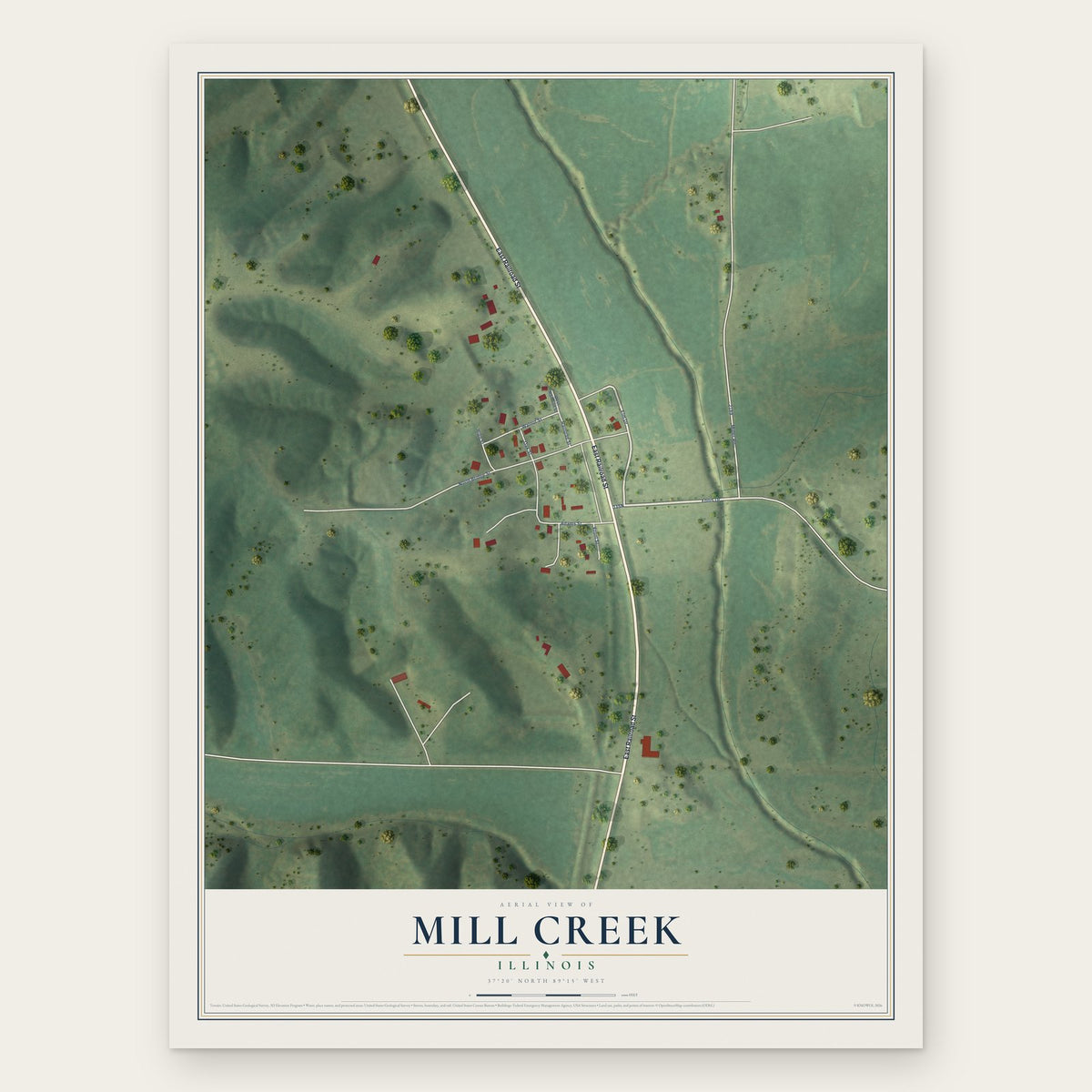 Mill Creek, Illinois map print, the full design