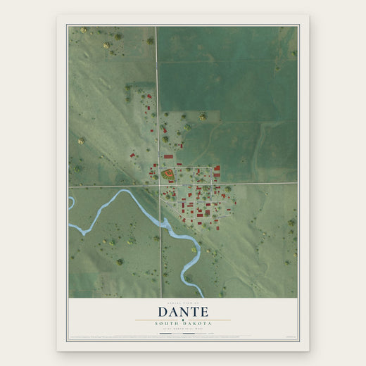 Dante, South Dakota map print, the full design