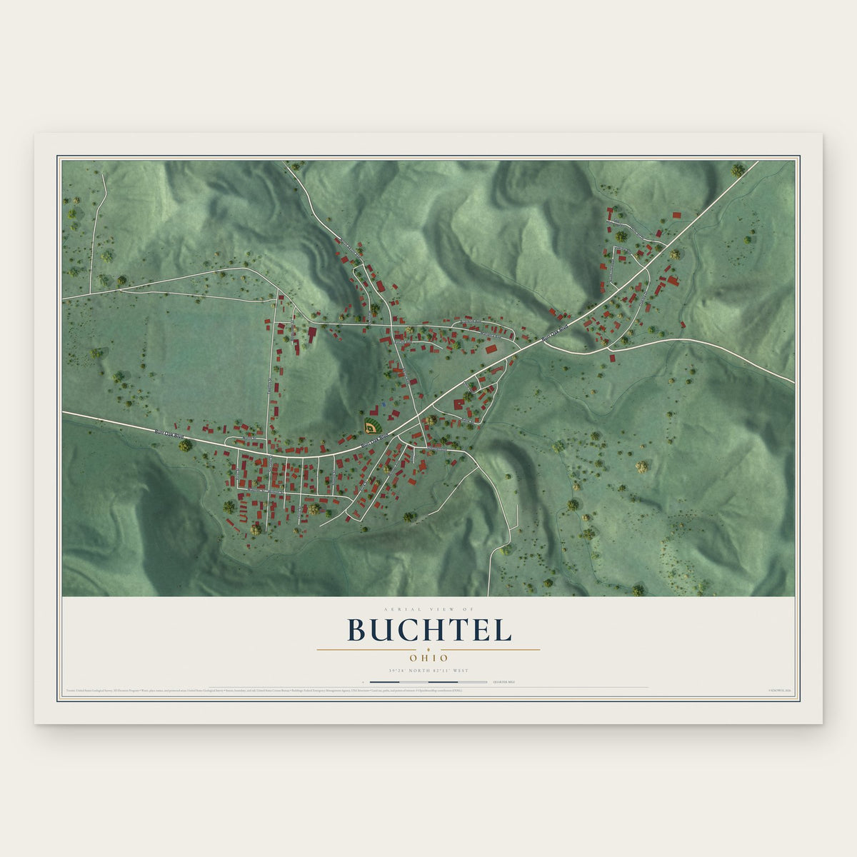 Buchtel, Ohio map print, the full design