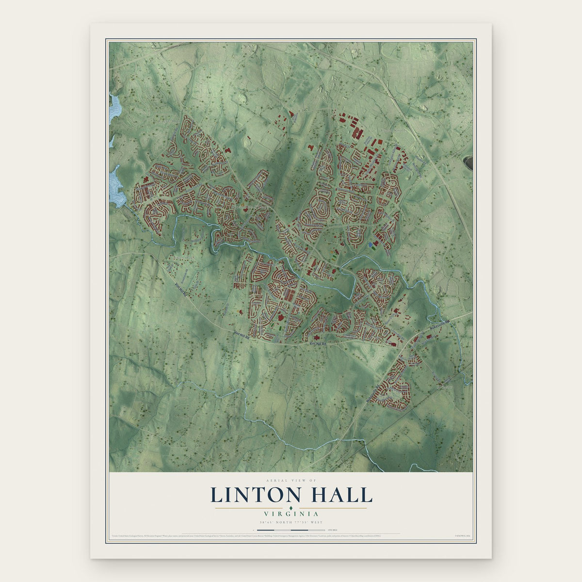 Linton Hall, Virginia map print, the full design