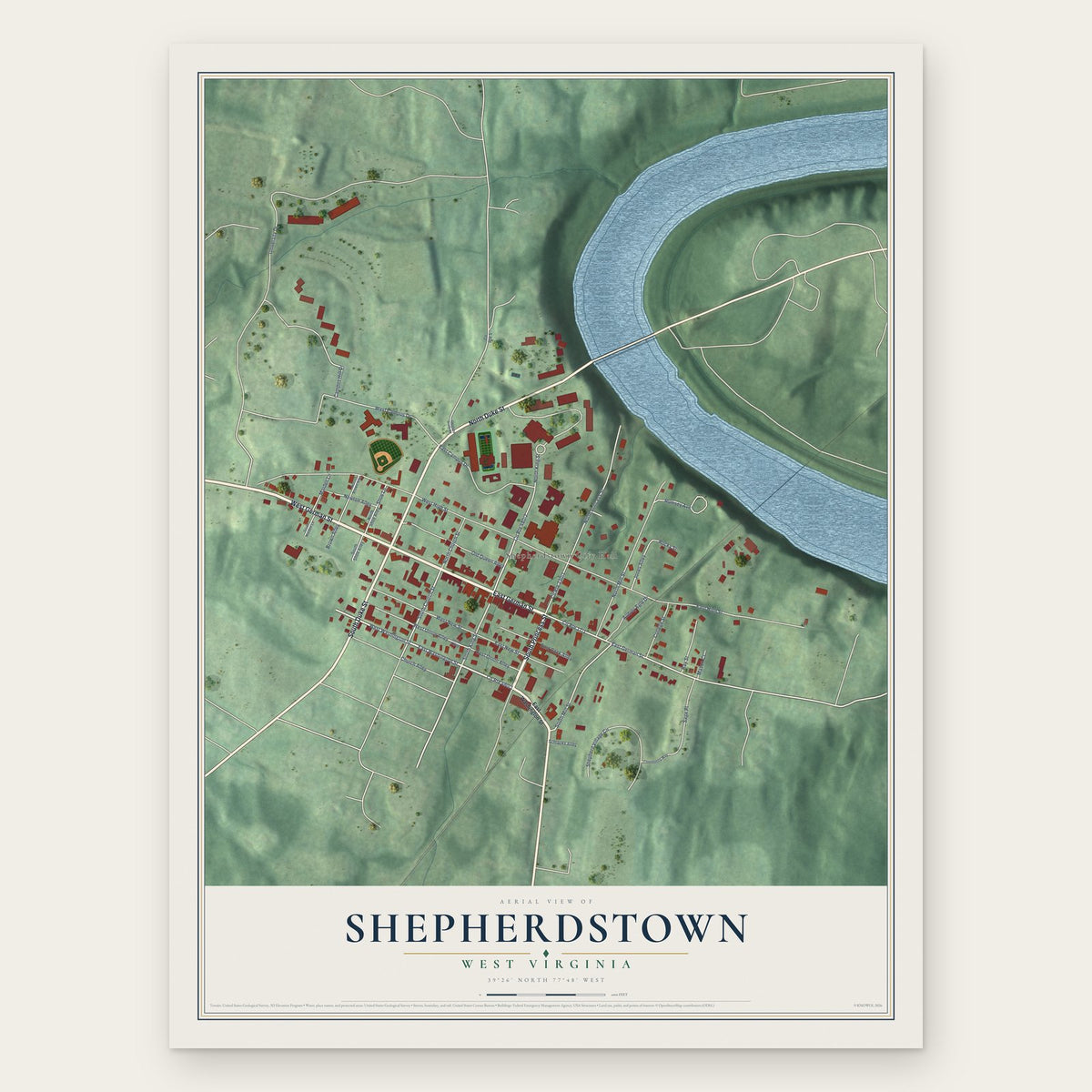 Shepherdstown, West Virginia map print, the full design