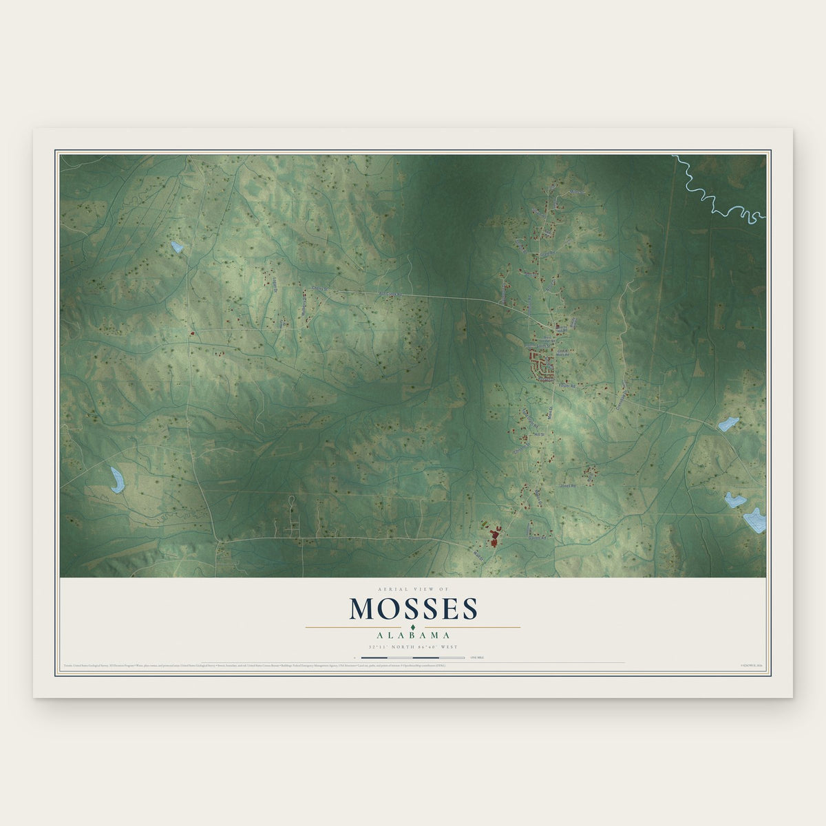 Mosses, Alabama map print, the full design