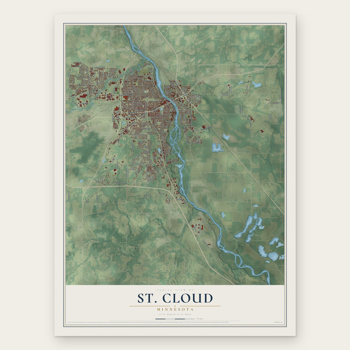 St. Cloud, Minnesota map print, the full design