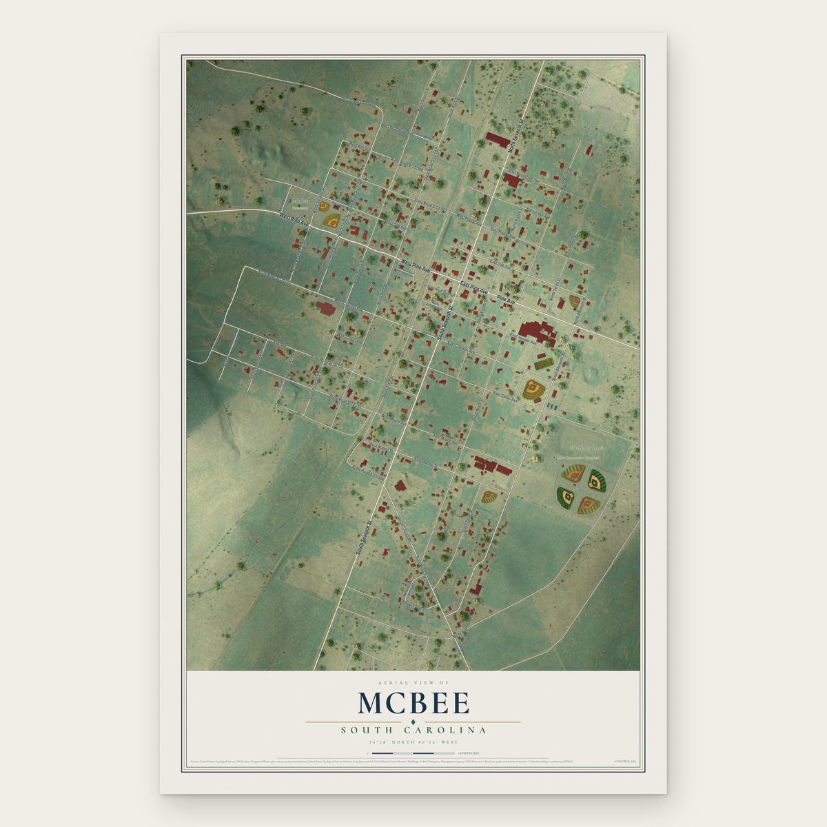 McBee, South Carolina map print, the full design