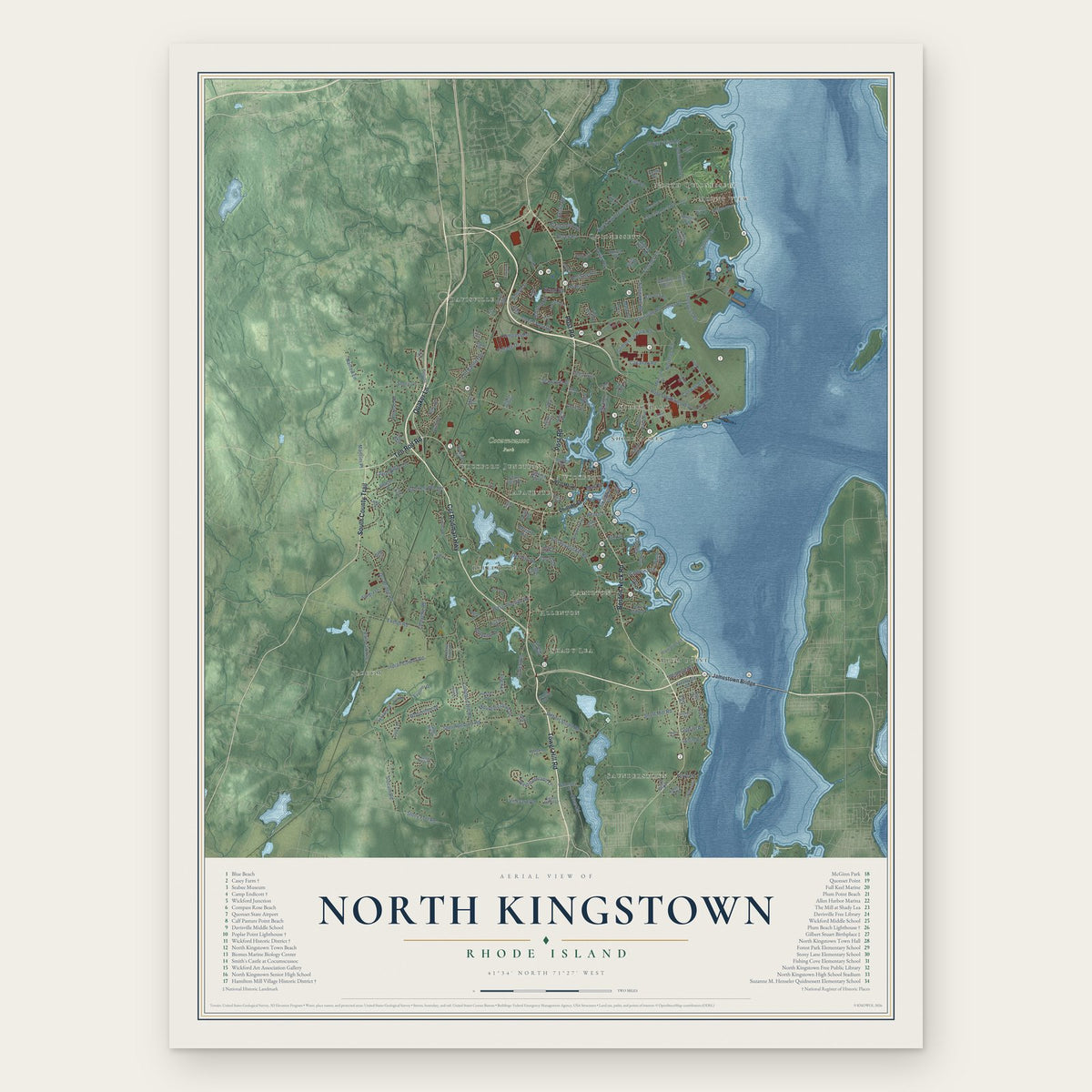 North Kingstown, Rhode Island map print, the full design