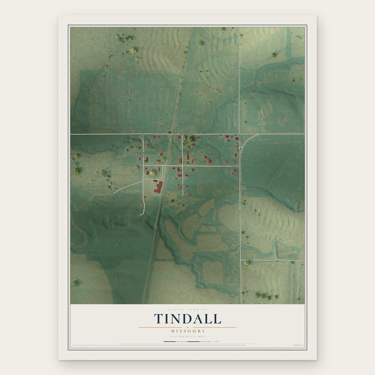 Tindall, Missouri map print, the full design