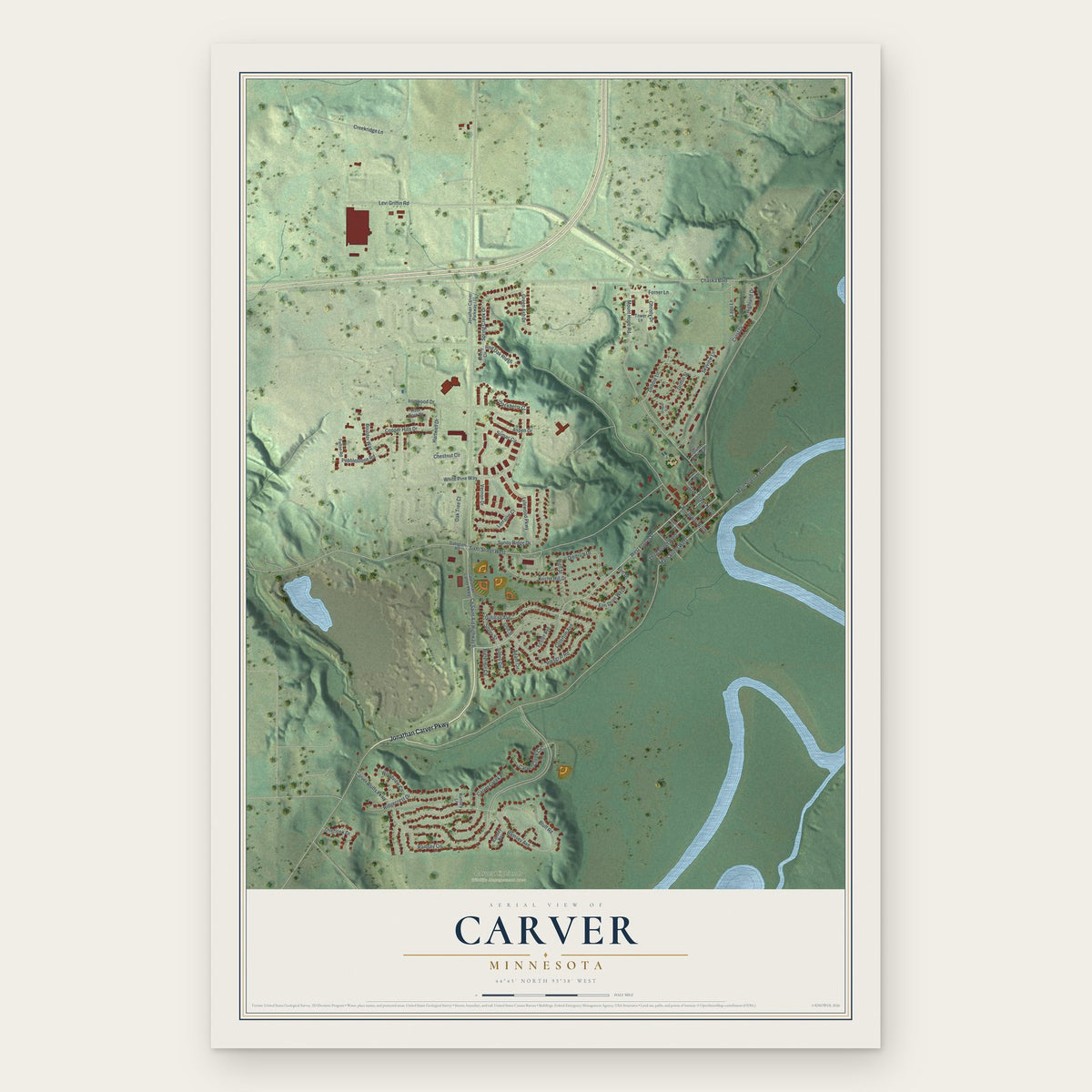 Carver, Minnesota map print, the full design