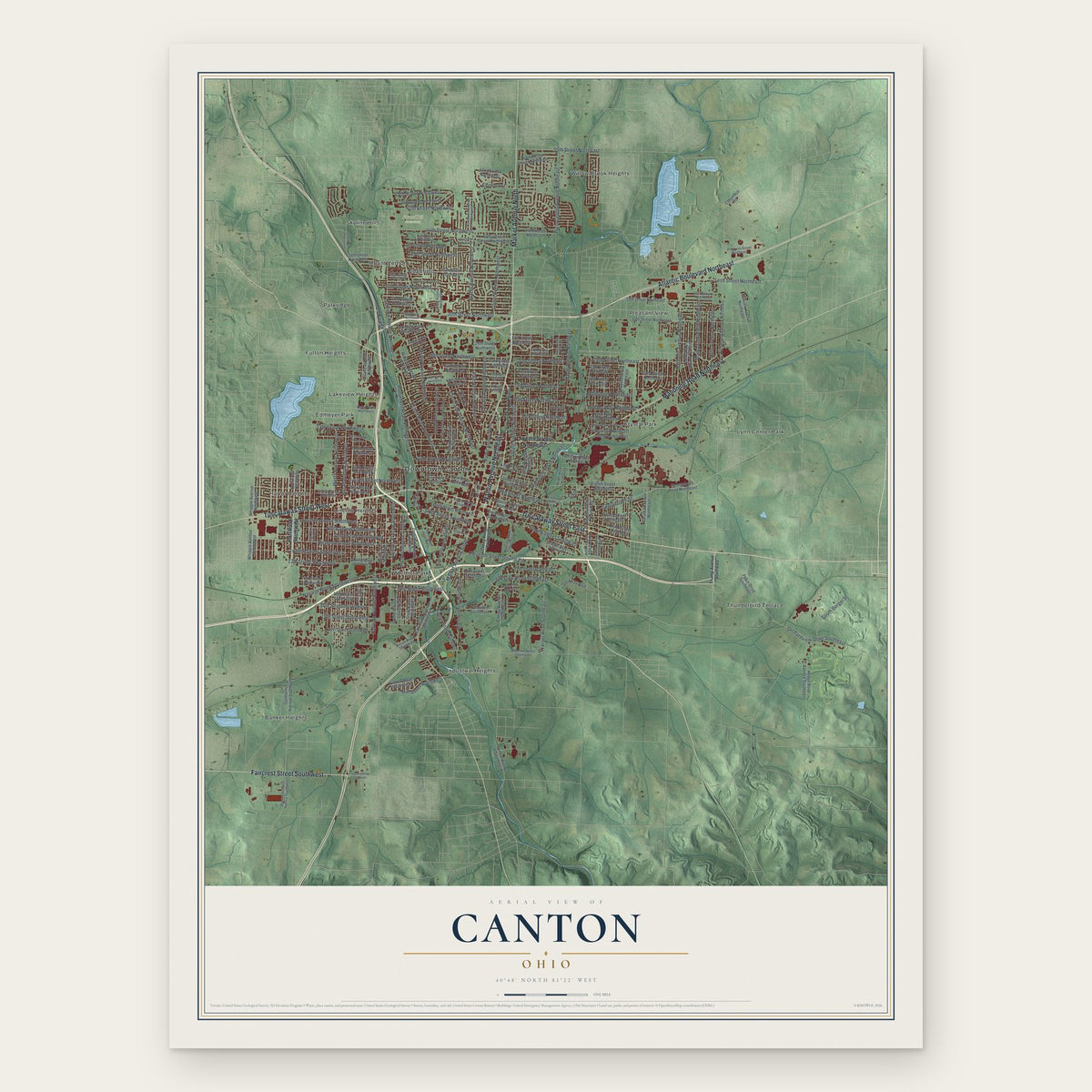 Canton, Ohio map print, the full design