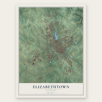 Elizabethtown, Kentucky map print, the full design