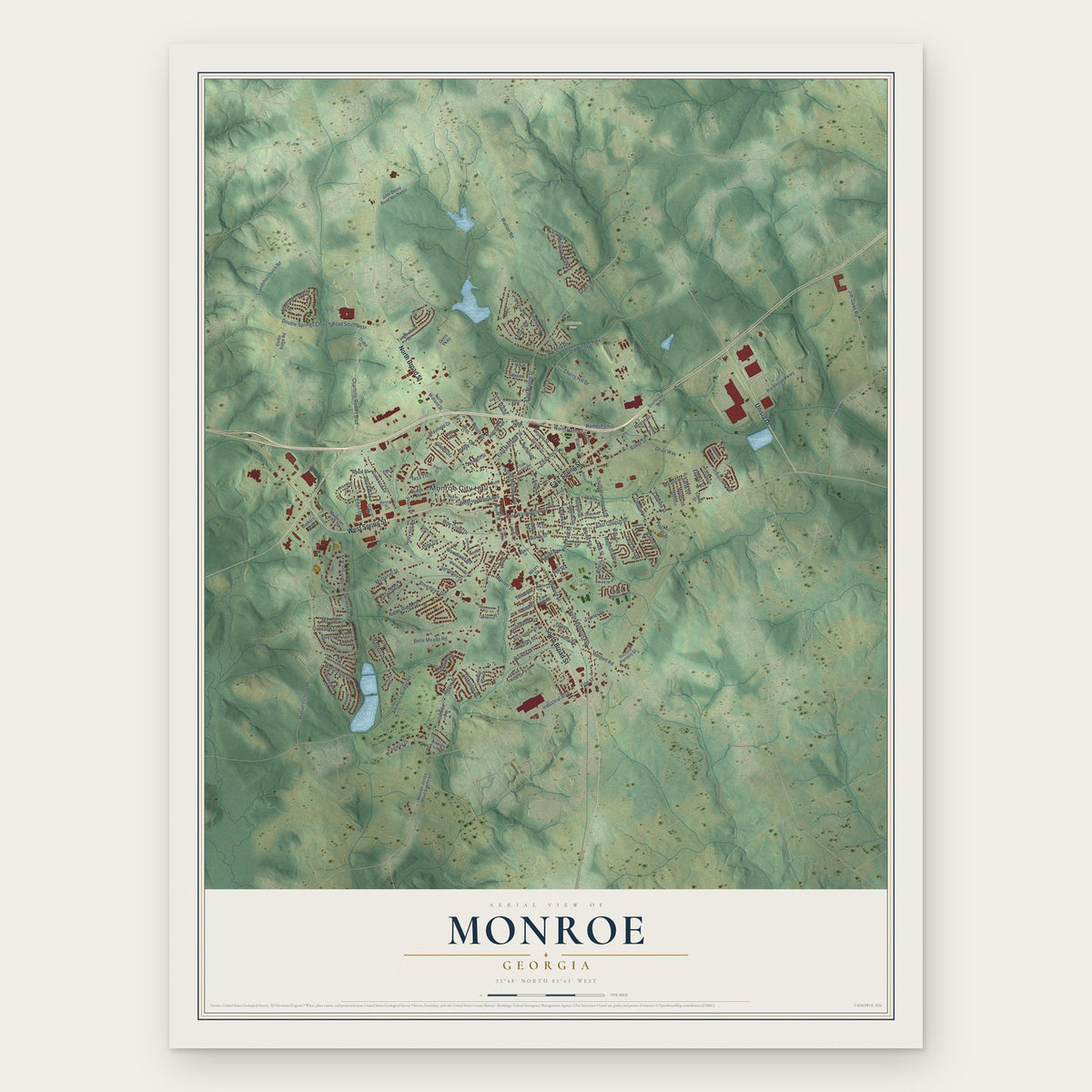 Monroe, Georgia map print, the full design
