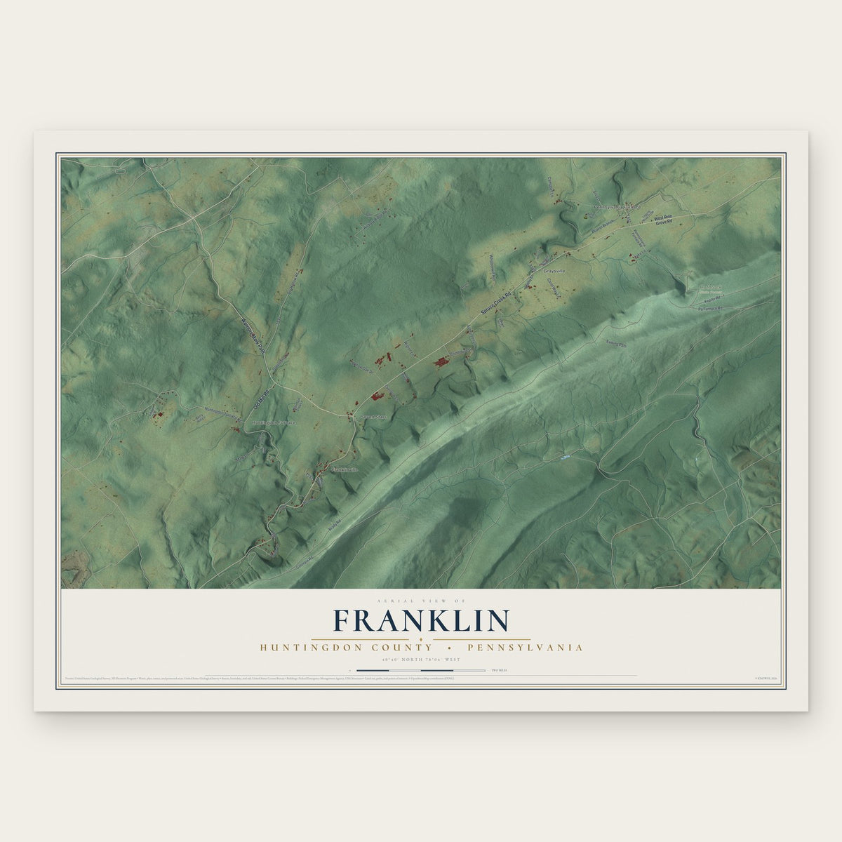 Franklin, Huntingdon County, Pennsylvania map print, the full design
