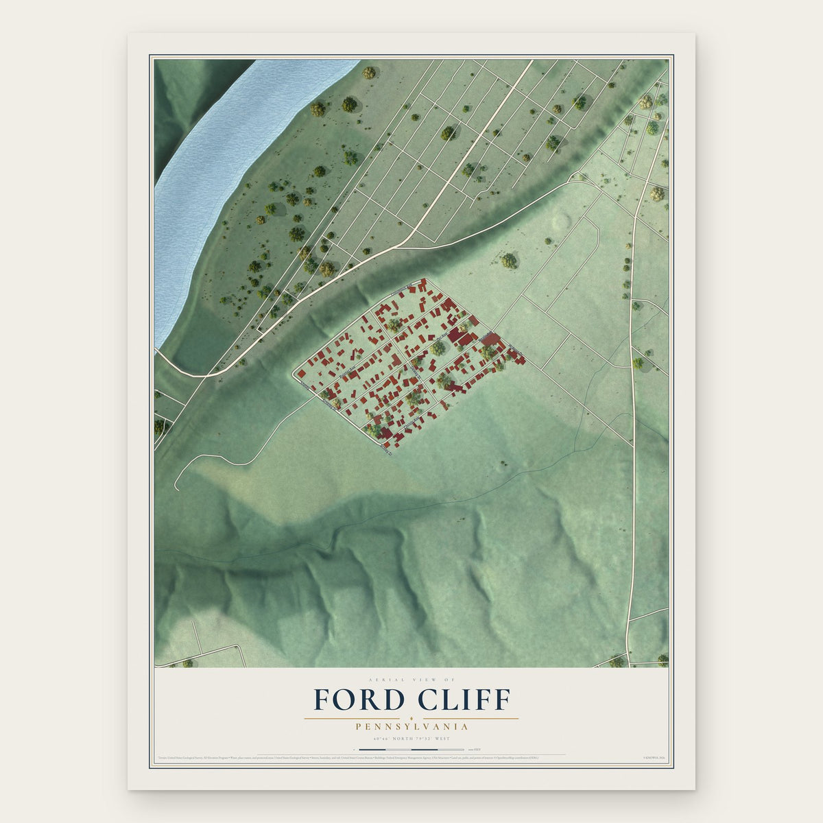 Ford Cliff, Pennsylvania map print, the full design